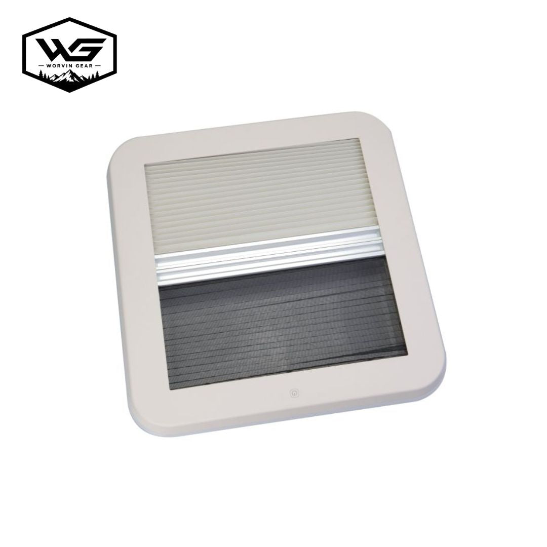 Clarabóia com LED, cortina blackout e rede mosquiteira, 400 x 400 mm